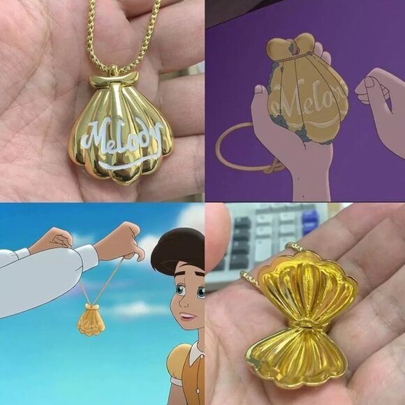 Disney Melody Ariel Locket Seashell Gold Shell Necklace the Little Mermaid Charm - Picture 1 of 4